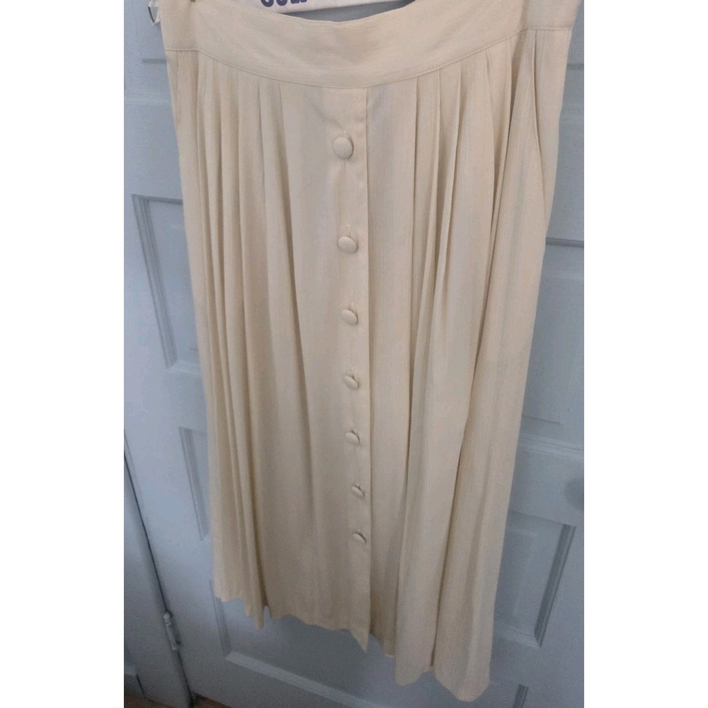 Womens Jara Skirt Ivory Front Button Elastic Waist  Size 14 Made in USA Vintage